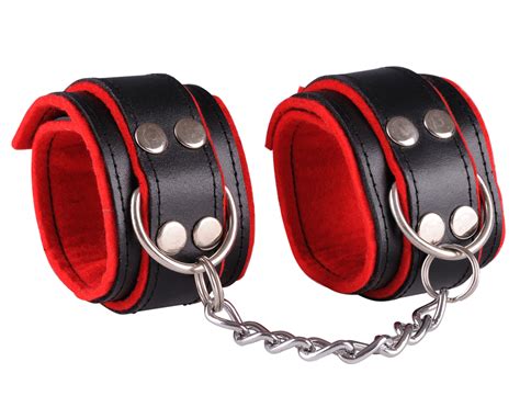 Dominate Me Leather Handcuffs Black Red