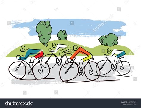 Cycling Race Line Art Stylized Cartoon Stock Vector Royalty Free