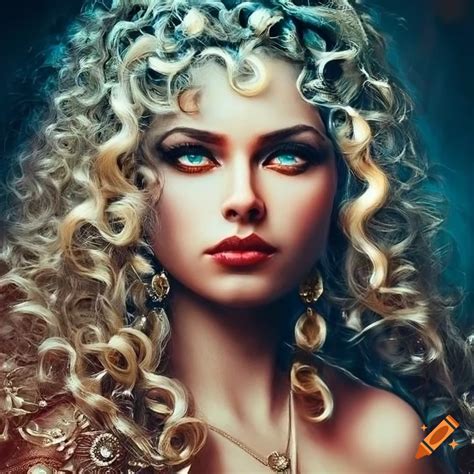 Gypsy Woman With Curly Blonde Hair In Fantasy Landscape On Craiyon