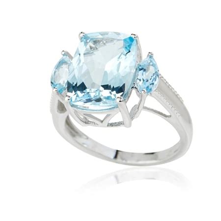 TVSN 7 4ct Sky Blue Topaz Cushion Cut Large Stone Ring Sterling Silver