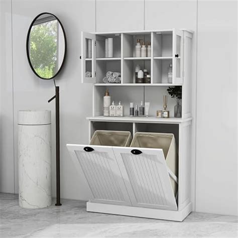 Homcom Dual Tilt Out Laundry Hamper Cabinet Bathroom