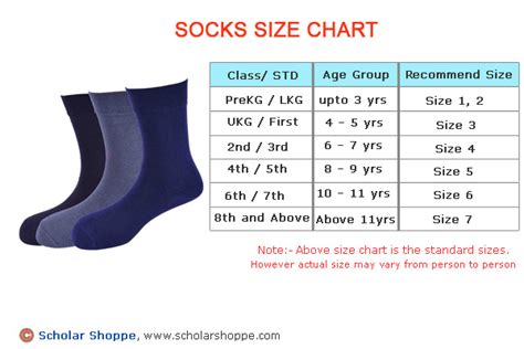 Little Girls Sock Size Chart