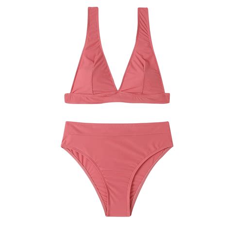 WREESH Womens Two Piece Swimsuit High Cut Bikini Fashion Solid Swimwear Bikini Split Swimsuit