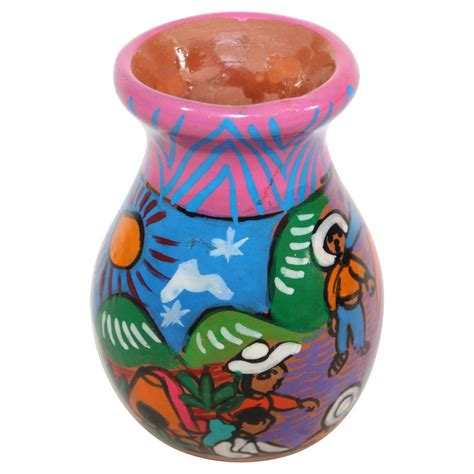 Small Hand Painted Mexican Pottery Vase For Sale at 1stDibs