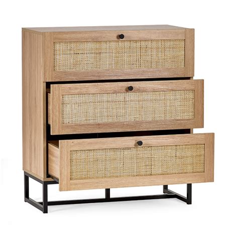 Padstow Oak Rattan 3 Drawer Wooden Chest Happy Beds