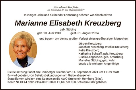 Traueranzeigen Von Marianne Elisabeth Kreuzberg Trauer HNA De