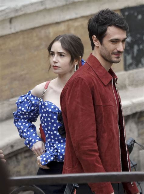 LILY COLLINS on the Set of Emily in Paris with Eugenio Franceschini in