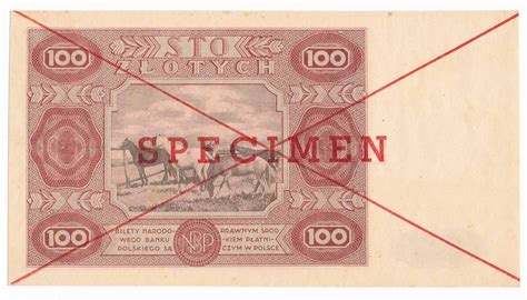 Banknot Polska WZÓR SPECIMEN 100 złotych 1947 seria A RZADKOŚĆ