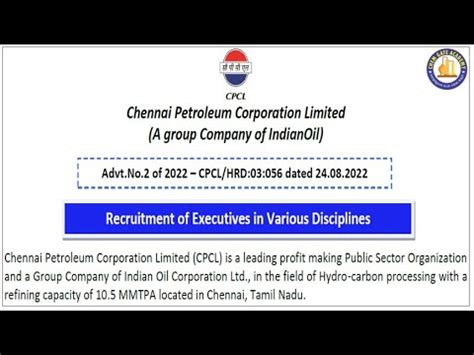 Cpcl Recruitment Of Engineers Engineering Graduate Without