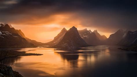 Nature Landscape Norway Mountains Evening Sunset Sea Island