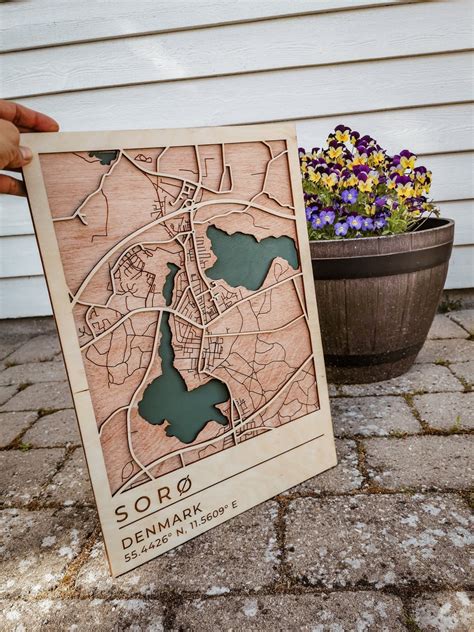 Sor Map Denmark Map Wooden Map Wood Citymap Street Map Etsy Uk