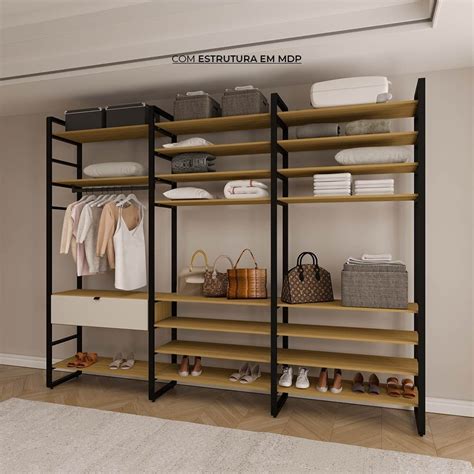 Closet Aberto Com Prateleiras - Closet Aberto 1 Gaveta e 19 Prateleiras Herval Valence
