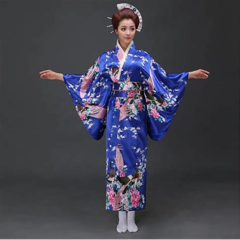 Azul nacional japonês mulheres Silk Kimono Yukata Obi novidade