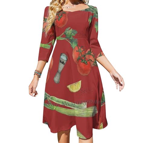 Bloody Mary Recipe Flare Dress Square Neck Dress Elegant Female Fashion