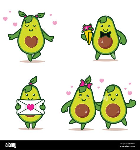 Cartoon Avocado Couple Holding Hands Valentines Stock Vector Image