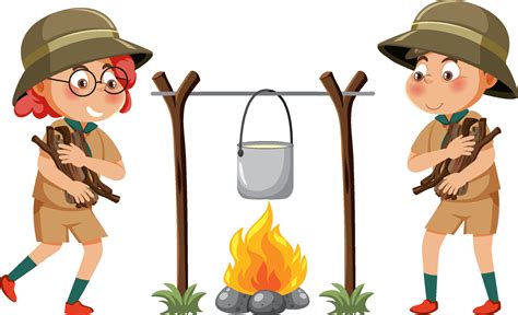 Boy scout cooking at campsite 11417443 Vector Art at Vecteezy