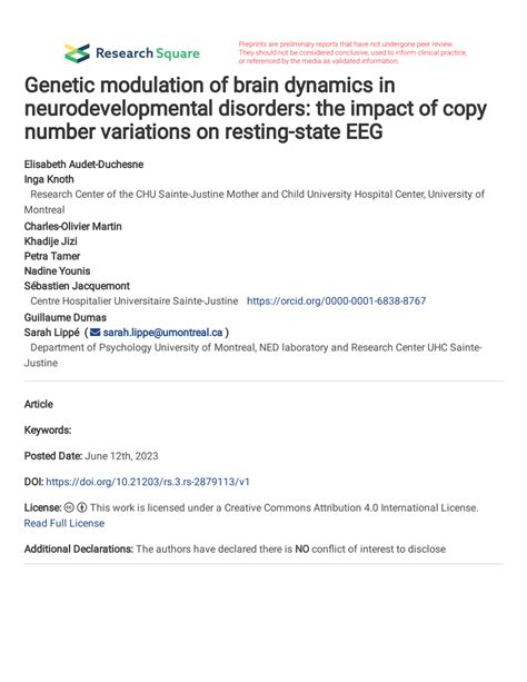 PDF Genetic Modulation Of Brain Dynamics In Neurodevelopmental