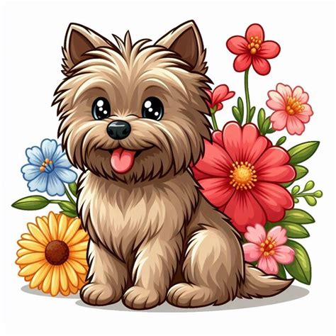 Cute Cairn Terrier C O Desenho Animado Vector Style Fundo Branco