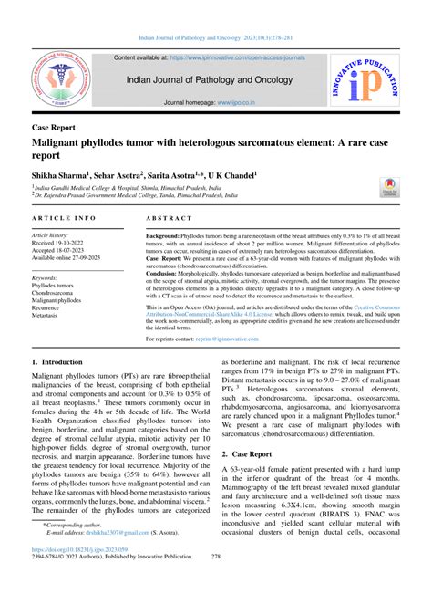 Pdf Malignant Phyllodes Tumor With Heterologous Sarcomatous Element