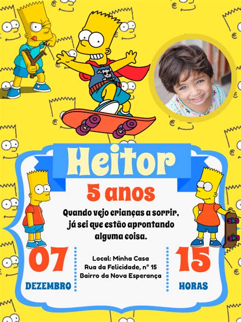 Convite aniversário Simpsons Edite grátis nosso editor online