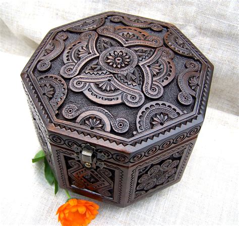 Jewelry Box Wooden Box Ring Box Carved Wood Box By Happyflying