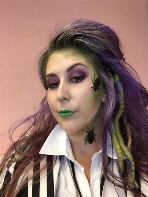 Beetlejuice Halloween Makeup Purple Hair Green Lipstick That Glows Under Black Light