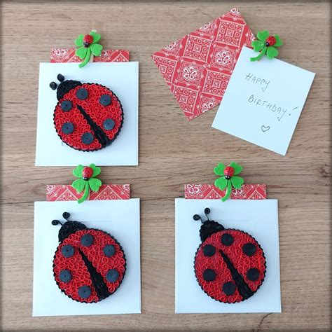 Set Of 3 Quilled Ladybug Mini Quilling Card Ladybug Garland Party Favor