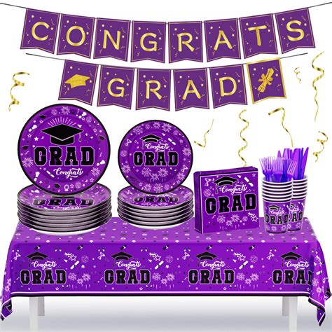 Graduation Decorations Class Of 2023 Purple Graduation Party Supplies Disposable Paper Plates