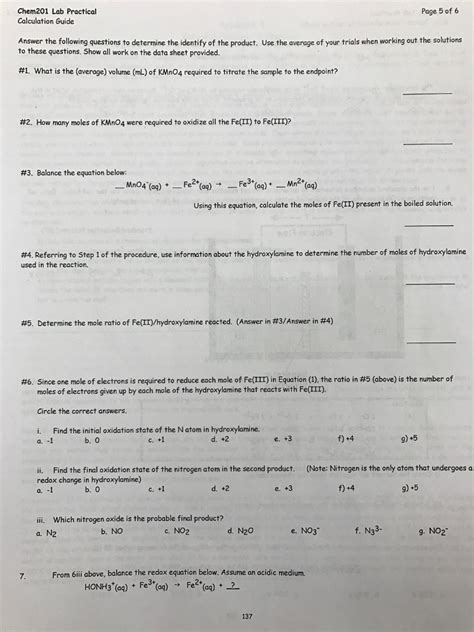 Solved Stoichiometry of Redox Reaction A Lab Practical | Chegg.com 