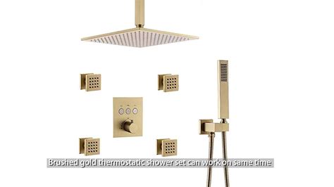 Modern Luxury 12 Inch Square Ceiling Mount Brass Brushed Nickel Gold Bathroom Rain Shower System