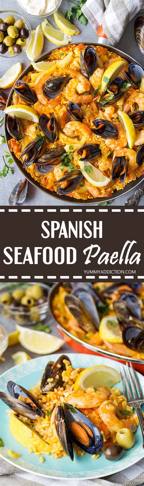 This Spanish Seafood Paella Features A Crusty Saffron And Veggie Infused Layer Of Rice Topped