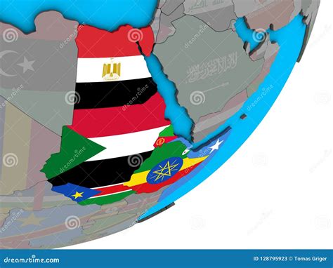 Karte Von Nordost Afrika Mit Flaggen Auf Kugel Stock Abbildung