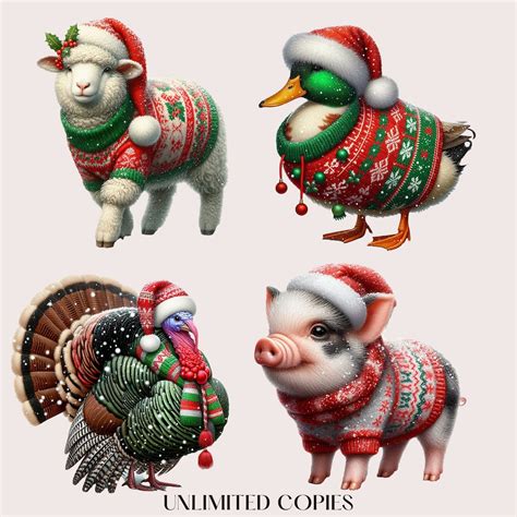 Christmas Farm Animals Watercolor Clipart Bundle, Festive Farm Images, Holiday Graphics, Farm ...