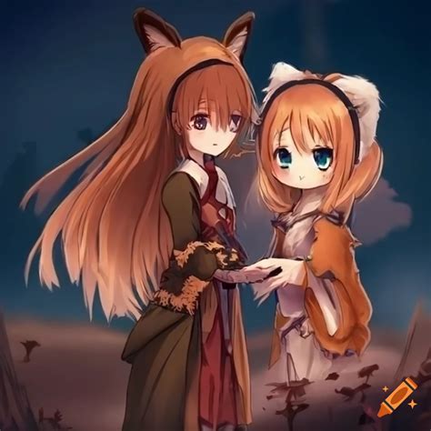 Two Anime Girls With Fox Ears And Tails Wandering In A Medieval Fantasy World On Craiyon