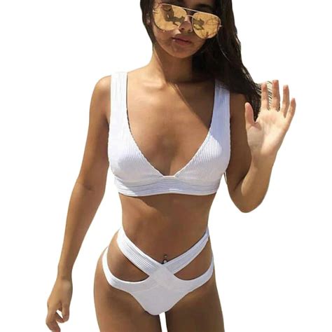 2017 Girls White Bikini Bandage Swimwear Women Sports Bra Sexy Biquini