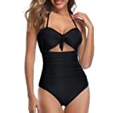 QINSEN Woman S One Piece Swimwear Sexy Tie Knot Front Cutout High Waist Bikini Swimsuit Black S