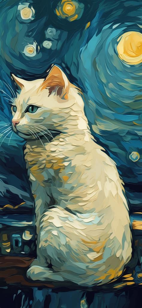 White Cat in Van Gogh Style Wallpapers - Cool Cat Wallpapers 4k