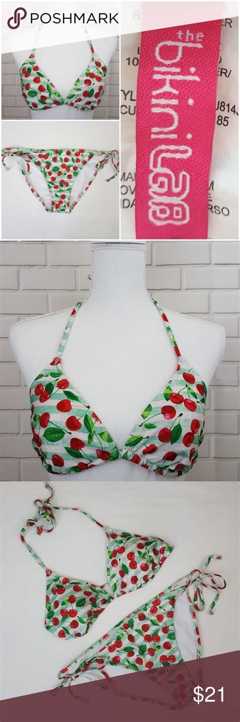 Sold Bikini Lab Pc Cherry Swimsuit Set Size L Swimsuit Set Bikinis