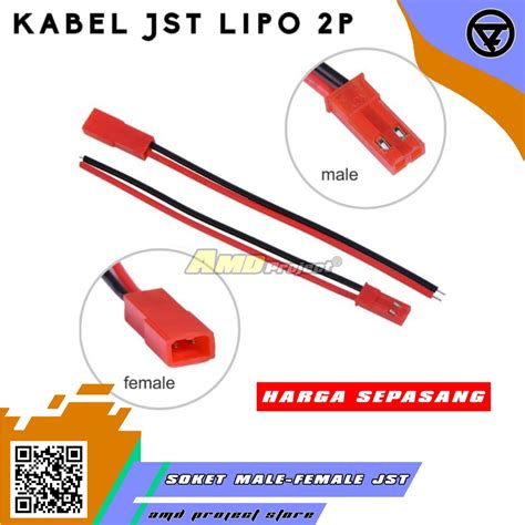 Jual Kabel JST 2P Sepasang Konektor Set Soket Terminal Baterai Lipo