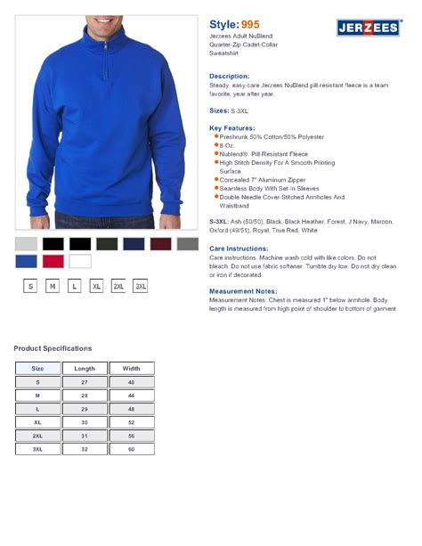 Jerzees Size Chart - Greenbushfarm.com