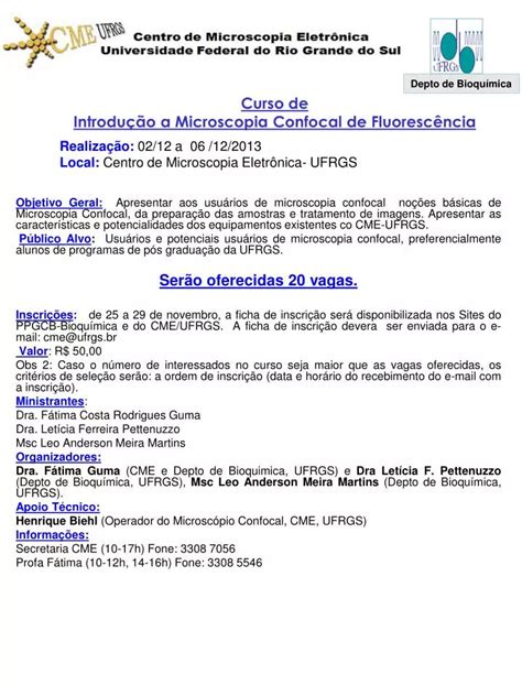 PPT Curso de Introdução a Microscopia Confocal de Fluorescência