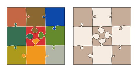 Vector Colors 3x3 Shapes Jigsaw Puzzle Grid Template Flat Design Collection Stock Illustration ...