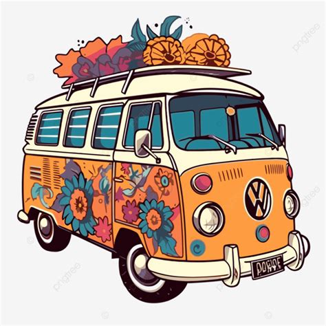 Hippie Van Vector Sticker Clipart An Image Of A Vw Bus With Flowers On