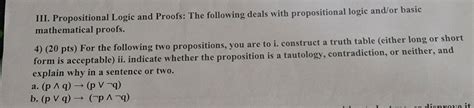 Solved Iii Propositional Logic And Proofs The Following