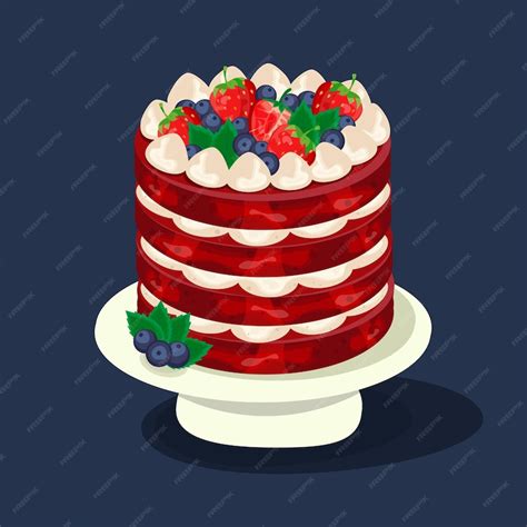 Premium Vector Red Velvet Cake With Strawberries