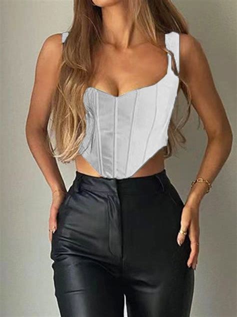 Emmiol Free Shipping Asymmetric Satin Corset Top White S In Corset