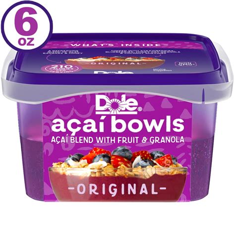 Dole Acai Bowls Frozen Original Acai Blend With Fruit And Granola 6 Oz