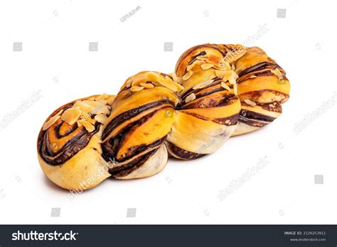 Almond Chocolate Puff Pastry Twist Isolated Stock Photo 2126253911