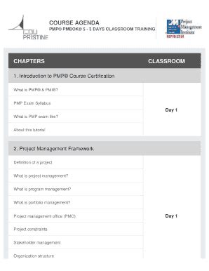 Fillable Online PMP PMBOK 5 3 DAYS CLASSROOM TRAINING Fax Email Print