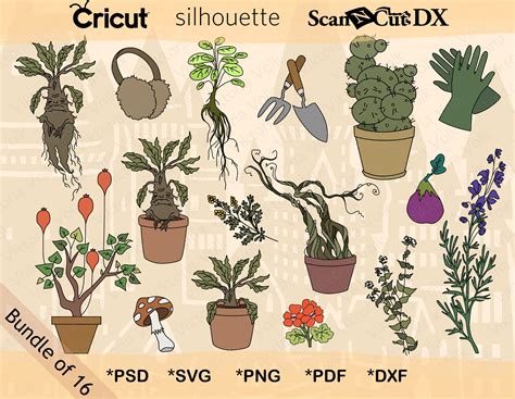 Herbology Plants and Garden Tools SVG Bundle Color Vector | Etsy